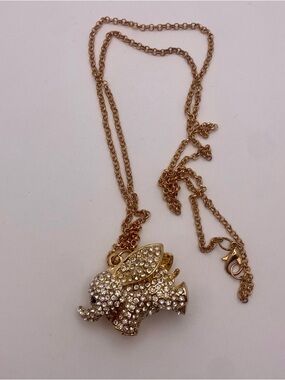 Sparkly Gold Tone Crystal Elephant Pendant Necklace